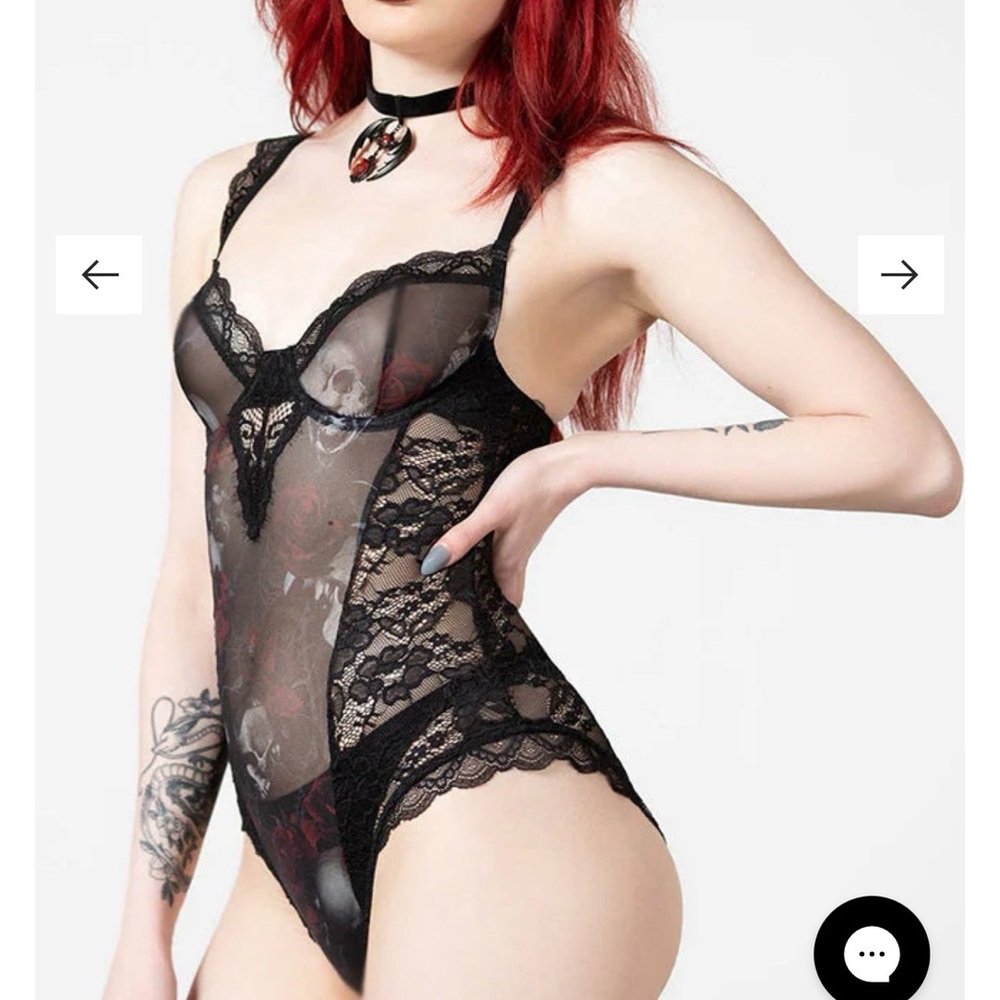 Killstar Magnolia Black Lace Sheer Bodysuit. NWT size s